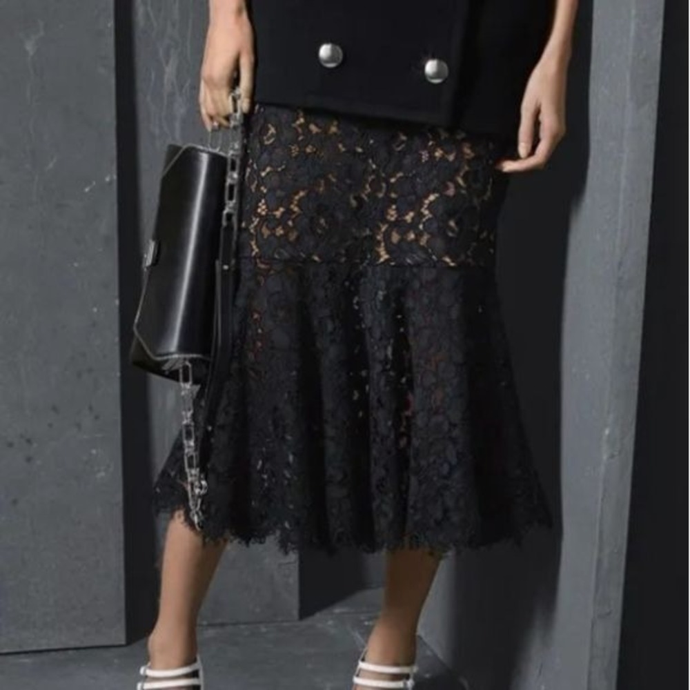 Michael Kors Collection Black Lace Midi Skirt Trumpet Hem Size 10‎ Italy